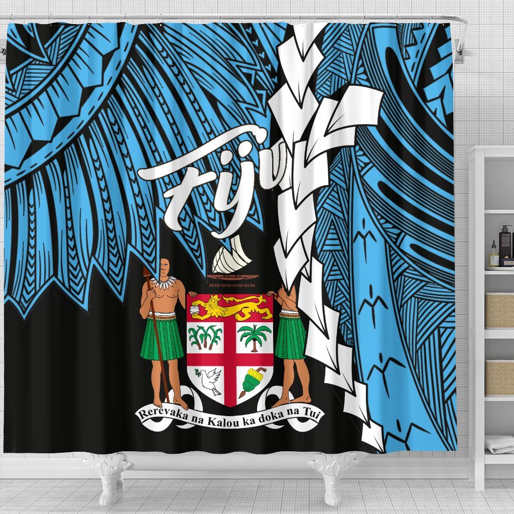 Fiji Polynesian Shower Curtain - Tribal Wave Tattoo Flag Style - Polynesian Pride