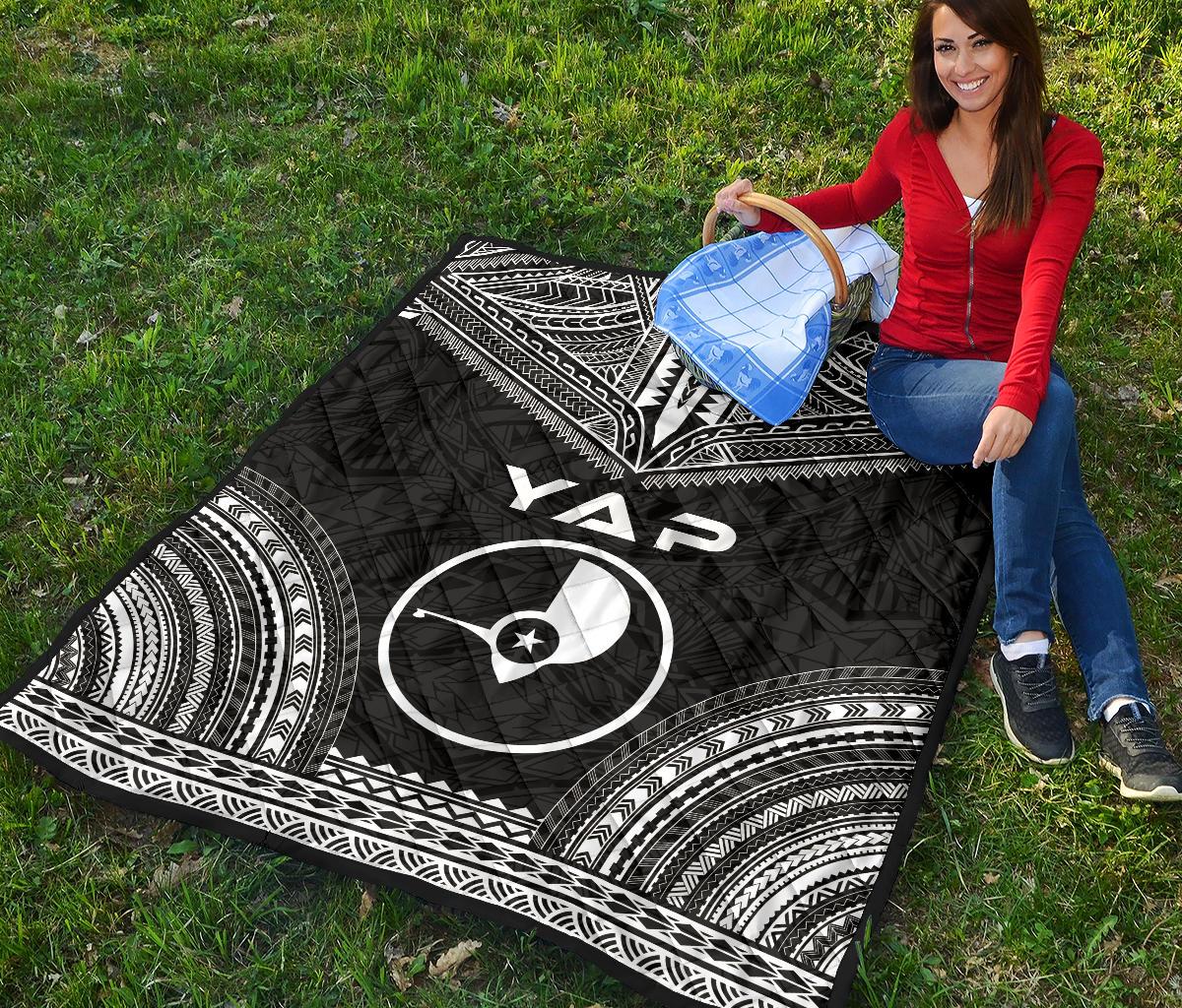 Yap Premium Quilt - Yap Flag Polynesian Chief Black Version - Polynesian Pride