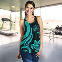 Tahiti Polynesian Women Racerback Tank - Turquoise Tentacle Turtle - Polynesian Pride