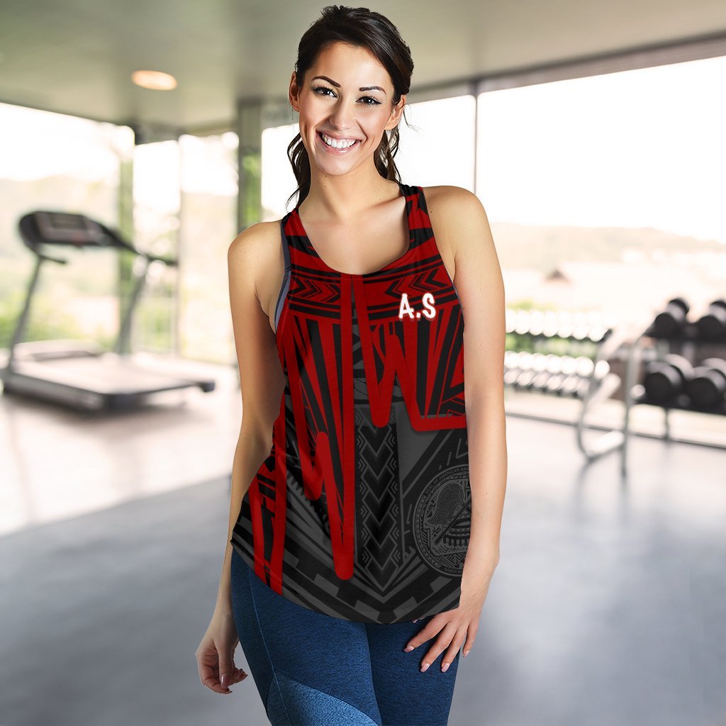 American Samoa Women's Racerback Tank - Seal With Polynesian Pattern Heartbeat Style (Red) Red - Polynesian Pride