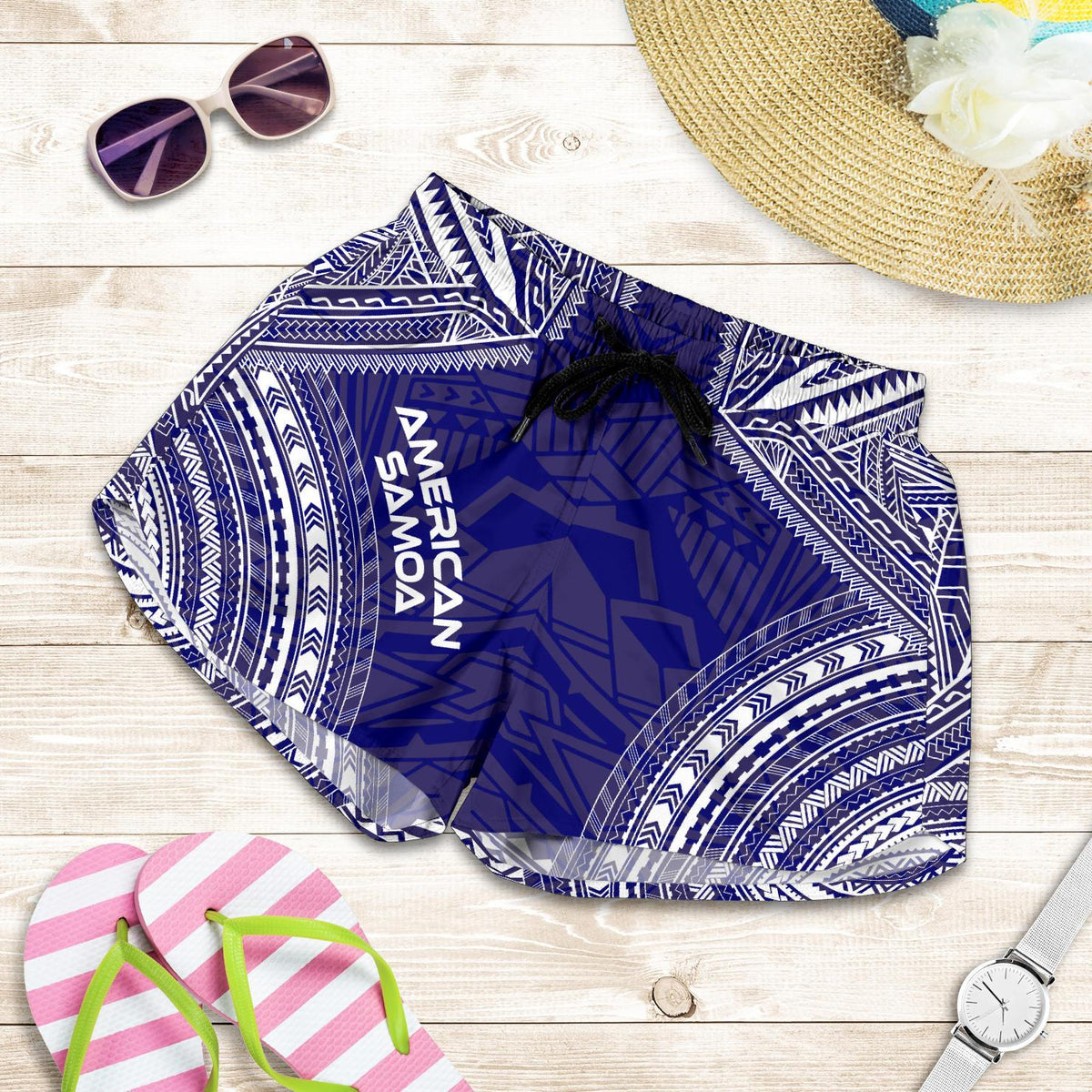 American Samoa Women's Shorts - Polynesian Chief Flag Version - Polynesian Pride