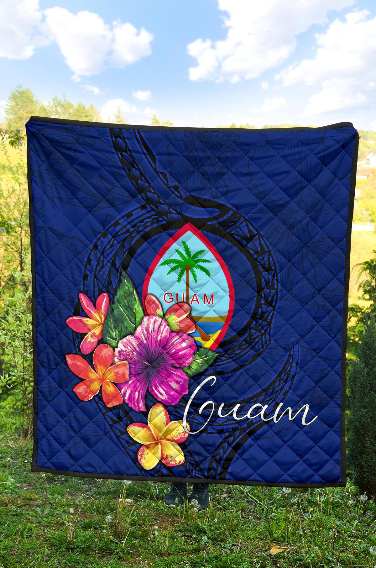 Guam Polynesian Premium Quilt - Floral With Seal Blue - Polynesian Pride