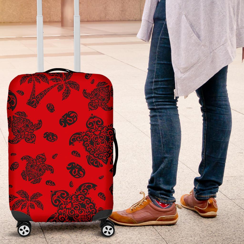 Polynesian Turtle Palm And Sea Pebbles Red Luggage Covers - Polynesian Pride