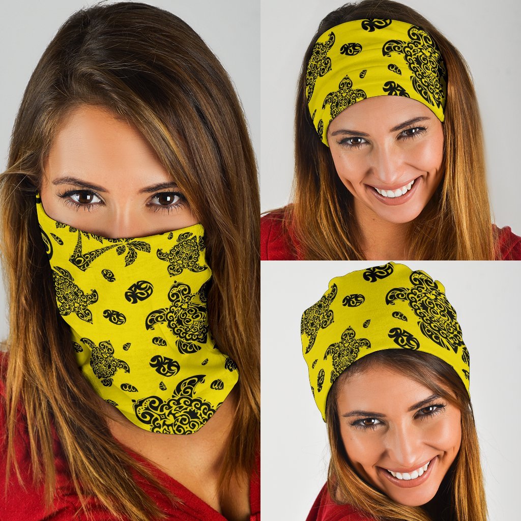 Polynesian Turtle Palm And Sea Pebbles Yellow Bandana 3 - Pack Yellow One Size - Polynesian Pride