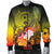 Chuuk Men's Bomber Jacket - Humpback Whale with Tropical Flowers (Yellow) - Polynesian Pride