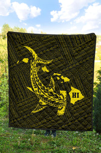 Hawaii Shark Yellow Polynesian Premium Quilt - Polynesian Pride