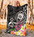 Hawaii Polynesian Premium Blanket - Hawaii Seal With Turtle Plumeria (Black) - Polynesian Pride