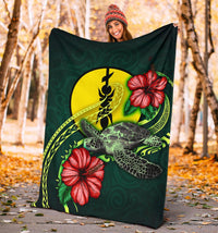 New Caledonia Polynesian Premium Blanket - Green Turtle Hibiscus - Polynesian Pride