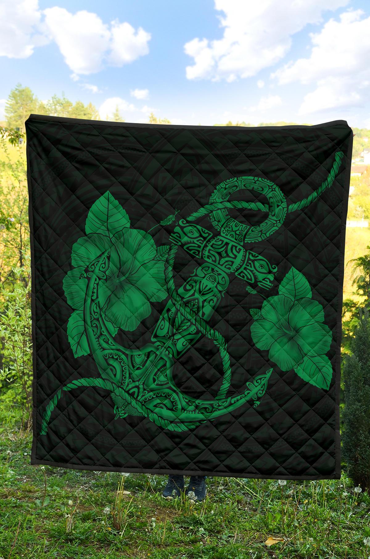Anchor Green Poly Tribal Premium Quilt - Polynesian Pride