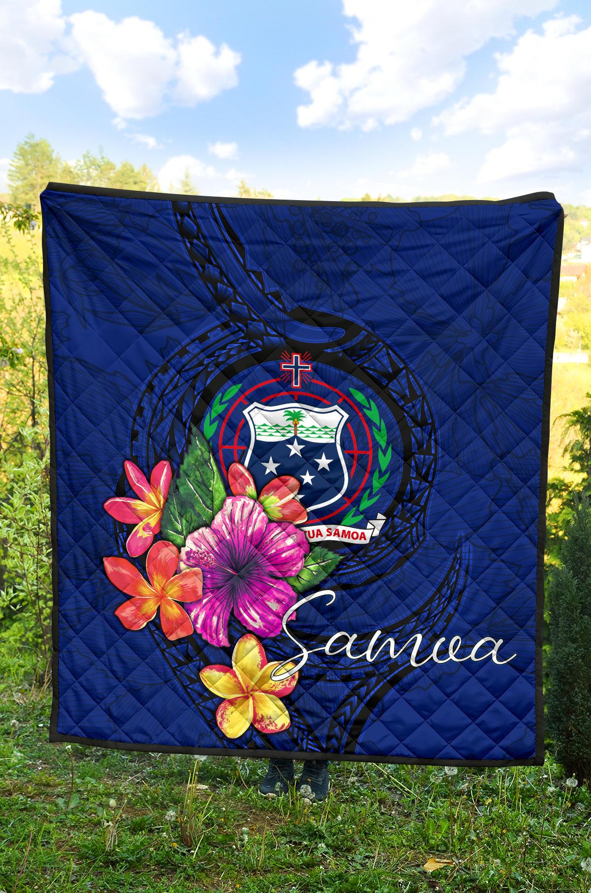 Samoa Polynesian Premium Quilt - Floral With Seal Blue - Polynesian Pride