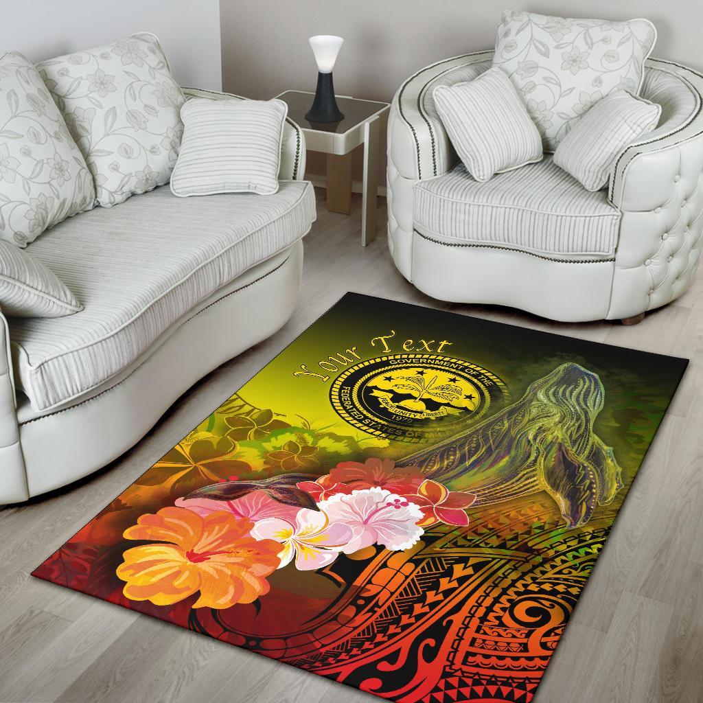 Federated States of Micronesia Custom Personalised Area Rug - Humpback Whale with Tropical Flowers (Yellow) - Polynesian Pride
