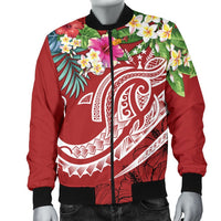 Kosrae Polynesian Men's Bomber Jacket - Summer Plumeria (Red) - Polynesian Pride