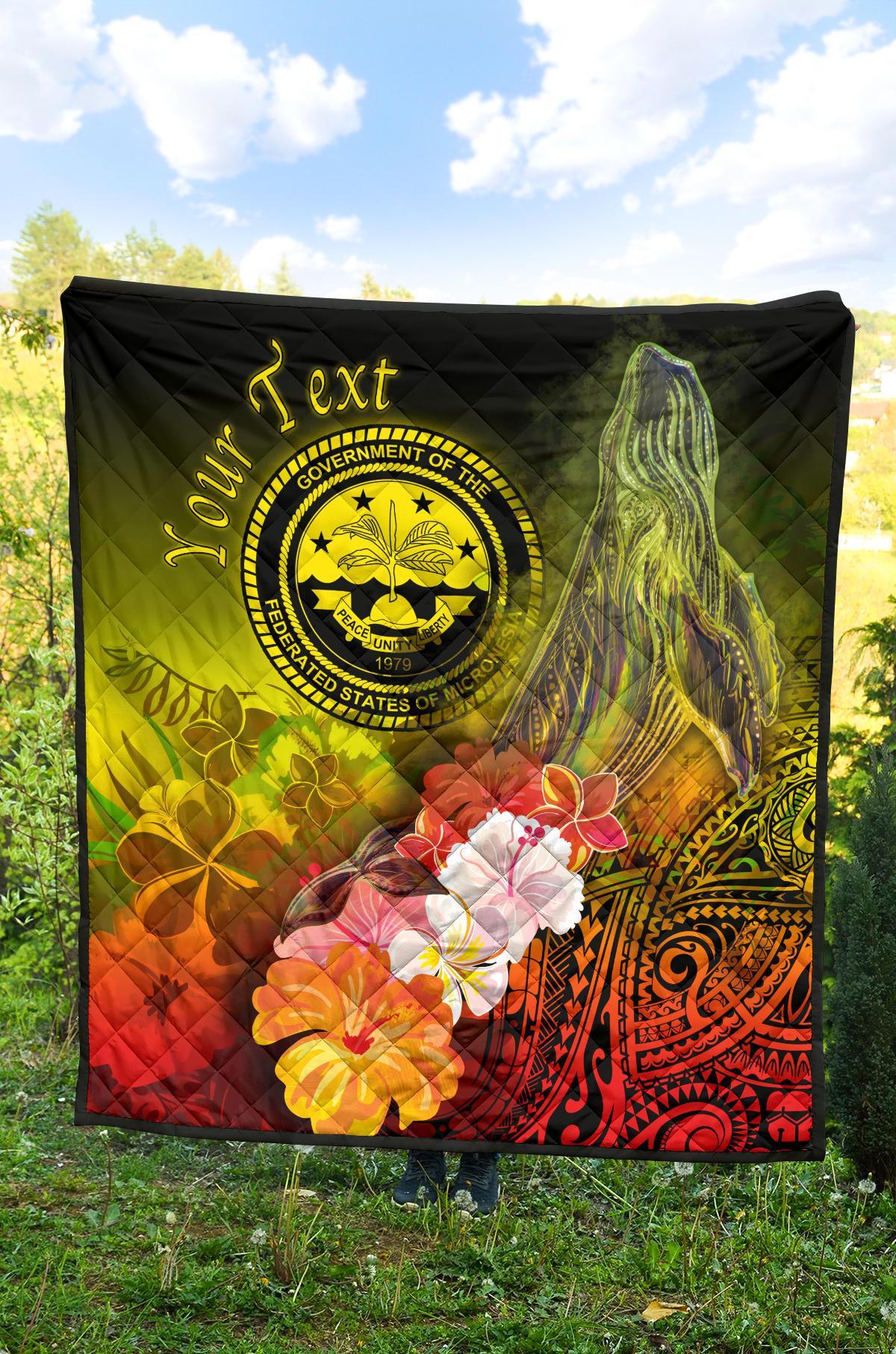 Federated States of Micronesia Custom Personalised Premium Quilts - Humpback Whale with Tropical Flowers (Yellow) - Polynesian Pride