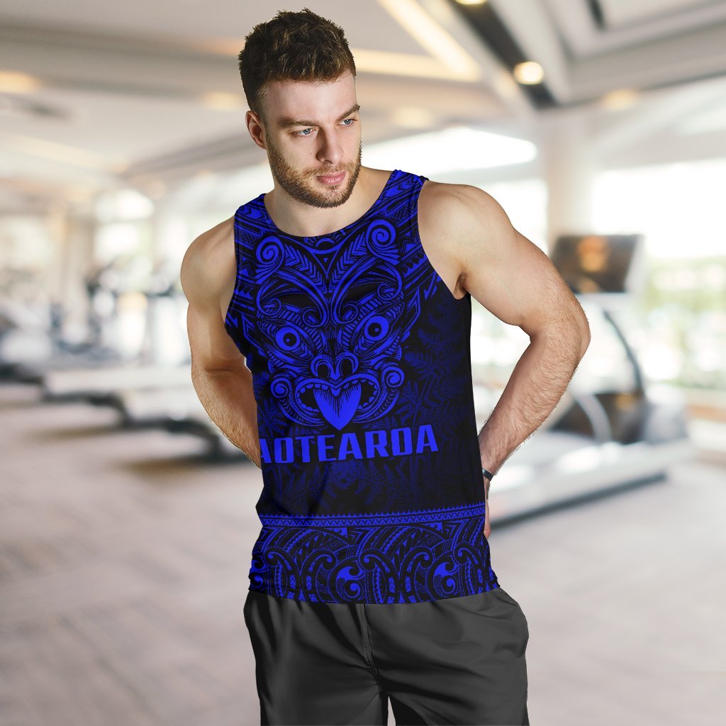 New Zealand Rugby Men's Tank Top Maori Haka - Silver Fern (Blue) - Polynesian Pride