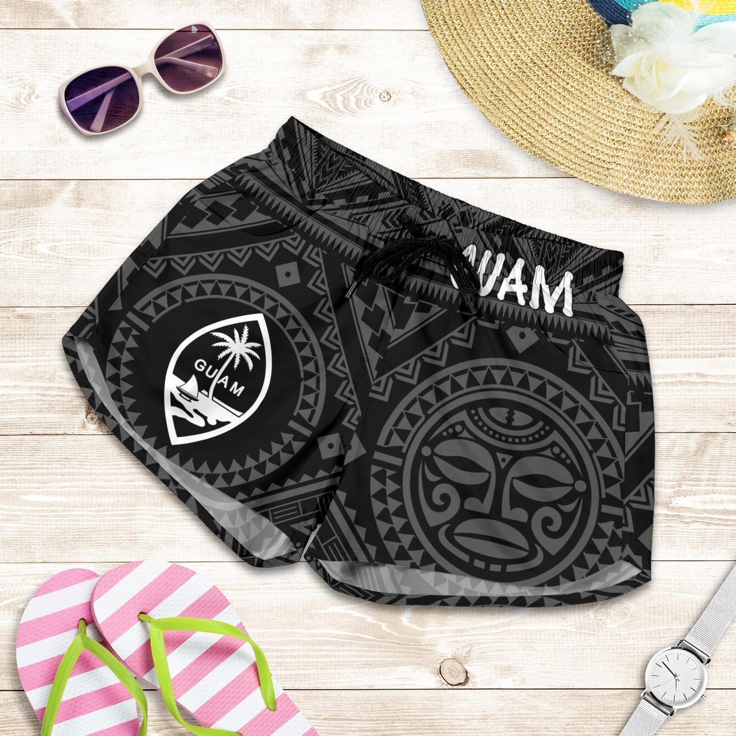 Guam Women's Short - Guam Seal With Polynesian Tattoo Style (Black) Women Black - Polynesian Pride