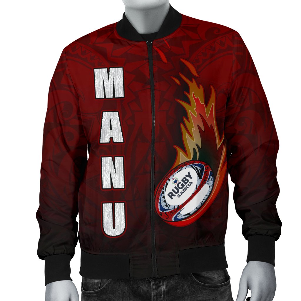 Samoa Men's Bomber Jacket - Manu Rugby Fire - Polynesian Pride