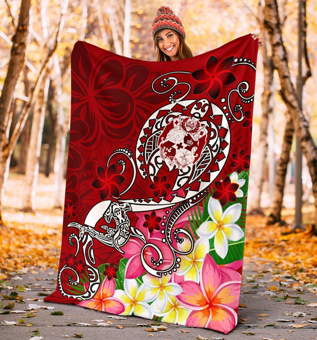 Tonga Premium Blanket - Turtle Plumeria (Red) White - Polynesian Pride