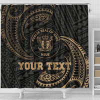Niue Polynesian Custom Personalised Shower Curtain - Gold Tribal Wave - Polynesian Pride