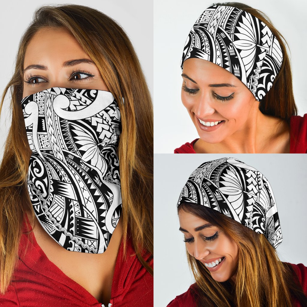 Polynesian Curly Tatau White Unisex Bandana - Polynesian Pride