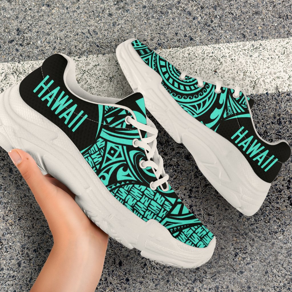 Kanaka White Chunky Sneakers Turquoise - Circle Style - Polynesian Pride