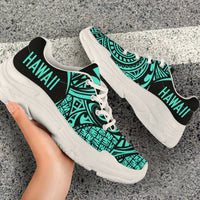 Kanaka White Chunky Sneakers Turquoise - Circle Style - Polynesian Pride