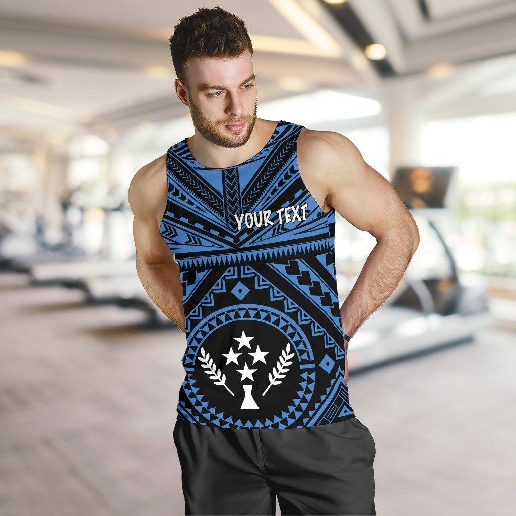 Kosrae Personalised Men's Tank Top - Kosrae Flag In Polynesian Tattoo Style (Blue) Blue - Polynesian Pride