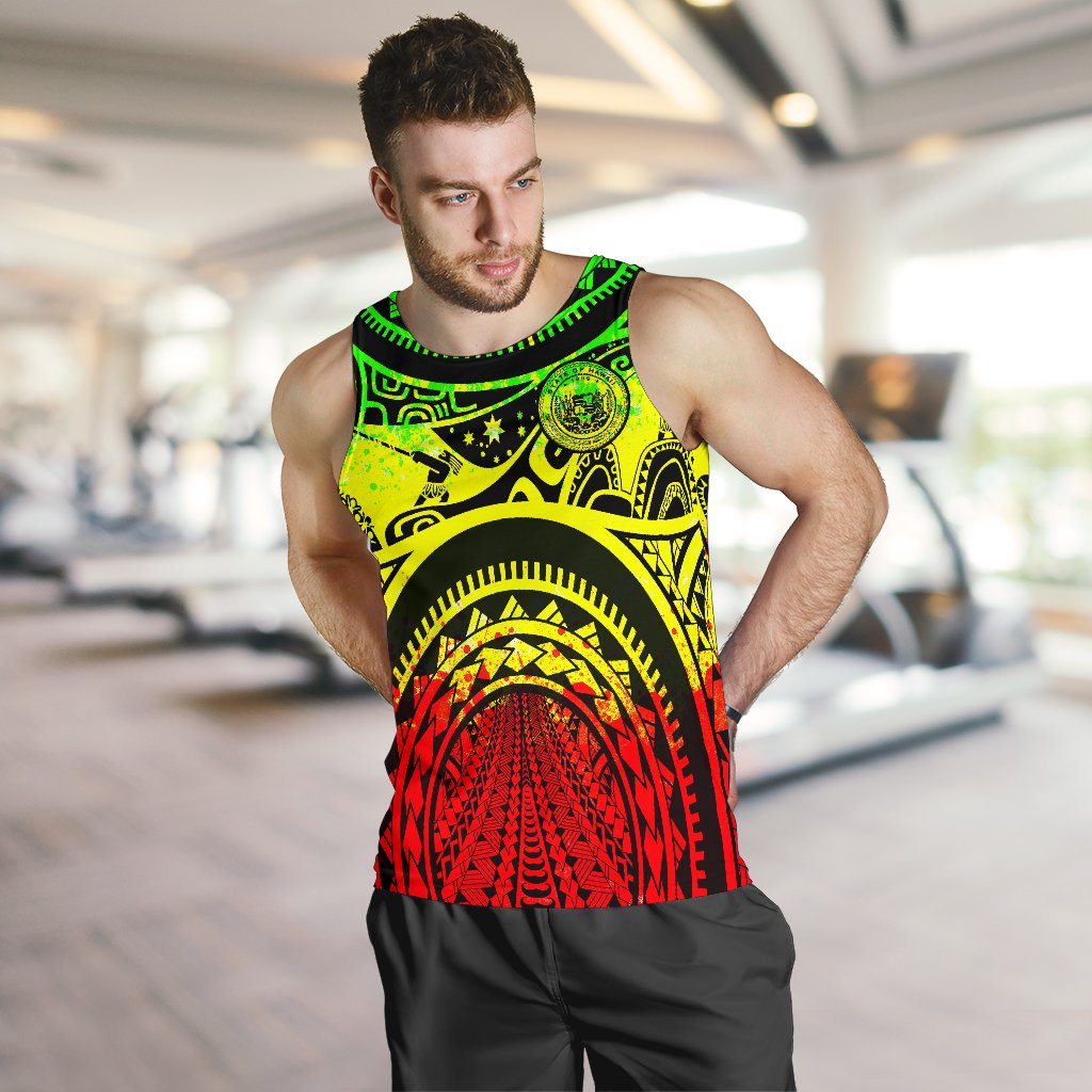 Hawaii Men's Tank Top - Hawaii Coat Of Arm & Maui Tattoo Reggae - Polynesian Pride