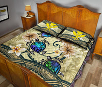 Kanaka Maoli (Hawaiian) Quilt Bed Set - Polynesian Turtle Hibiscus Beige - Polynesian Pride