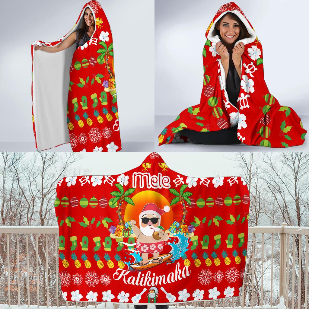 Hawaiian Mele Kalikimaka Santa Claus Pattern Christmas Hooded Blanket - Red - Labo Style - AH - Polynesian Pride