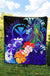 Polynesian Hawaii Premium Quilt - Kanaka Maoli Humpback Whale with Tropical Flowers (Blue) - Polynesian Pride