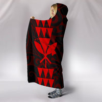 Hawaii Map Kanaka Polynesian Hula Girl Hooded Blanket - Red - Polynesian Pride