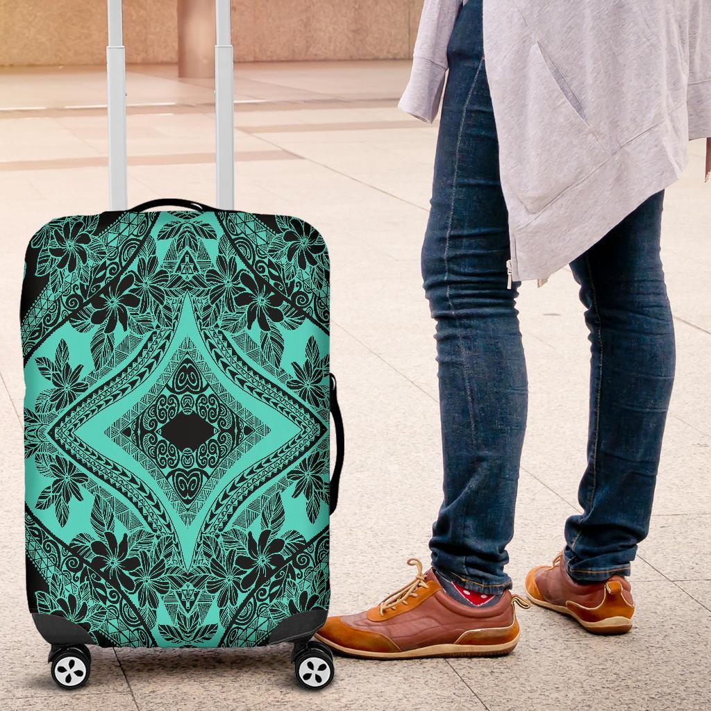 Polynesian Plumeria Mix Turquoise Black Luggage Covers - Polynesian Pride