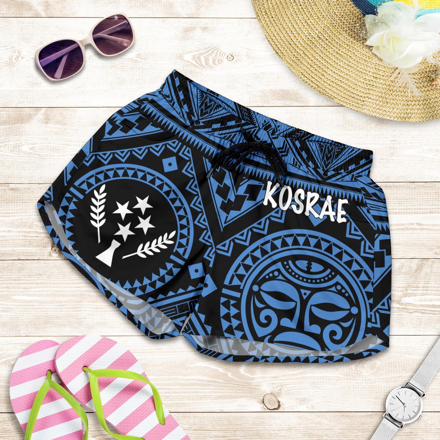 Kosrae Women's Shorts - Kosrae Flag In Polynesian Tattoo Style (Blue) Women Blue - Polynesian Pride