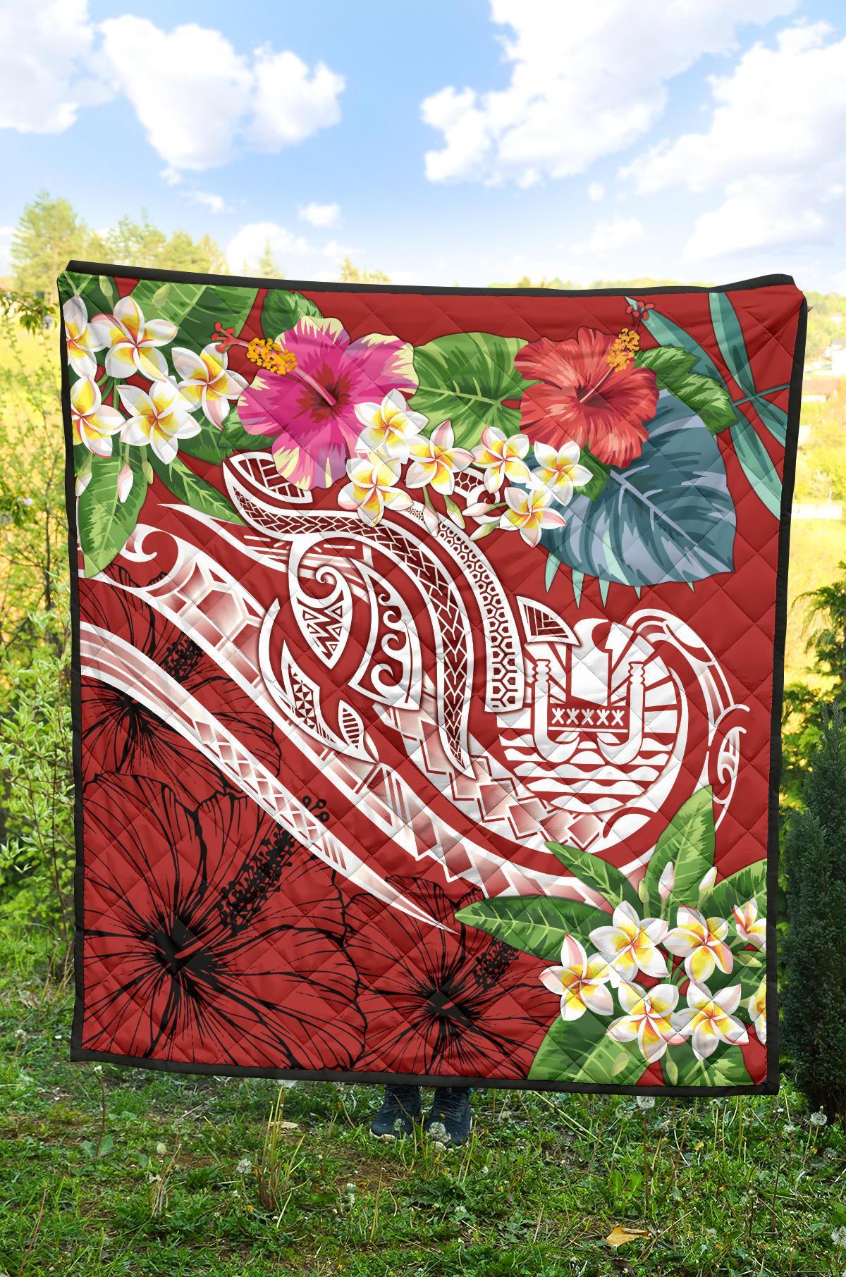 Tahiti Polynesian Premium Quilt - Summer Plumeria (Red) - Polynesian Pride