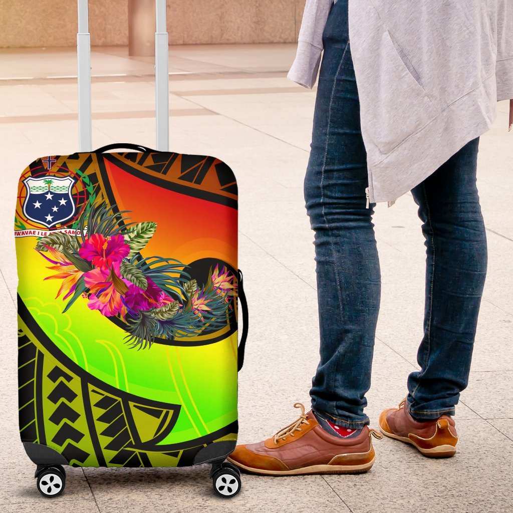 Samoa Luggage Covers - Polynesian Hook And Hibiscus (Reggae) - Polynesian Pride