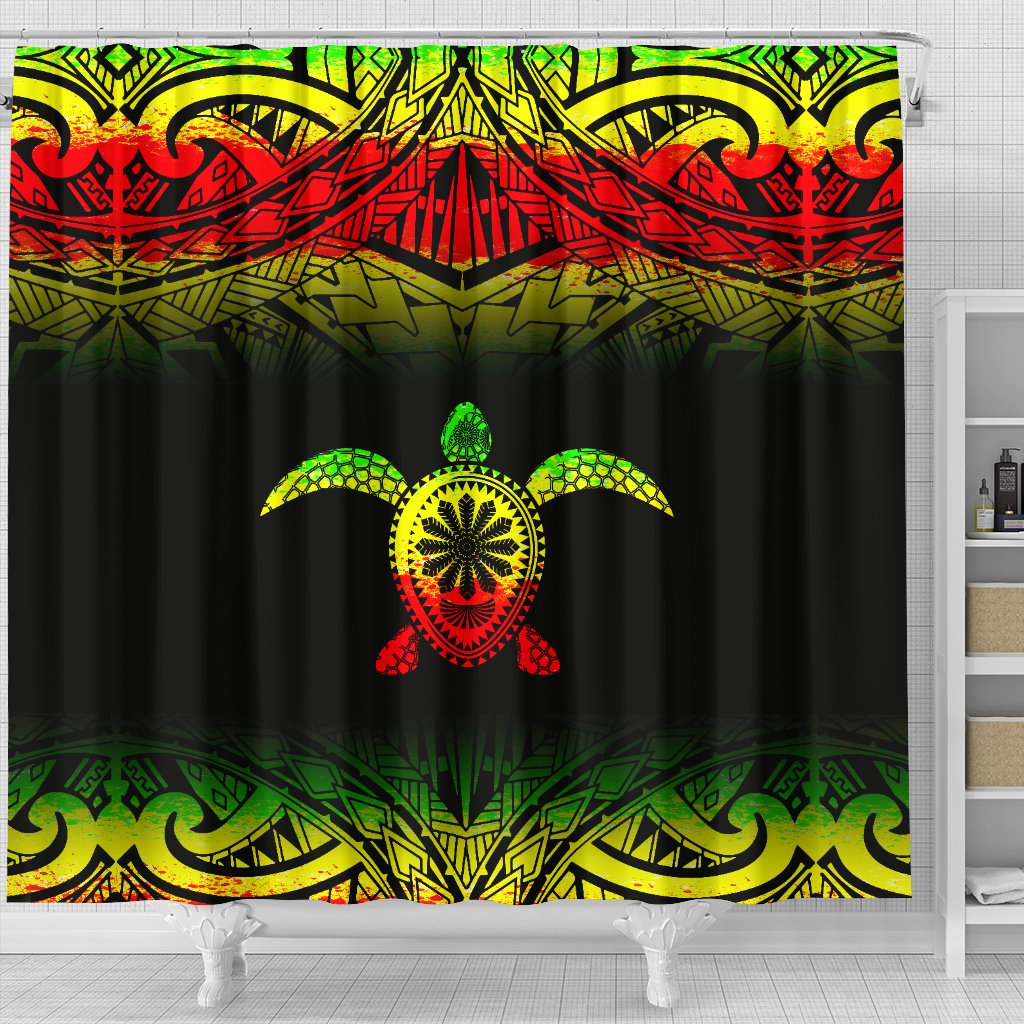 Turtle Shower Curtain - Polynesian Reggae Fog Style - Polynesian Pride