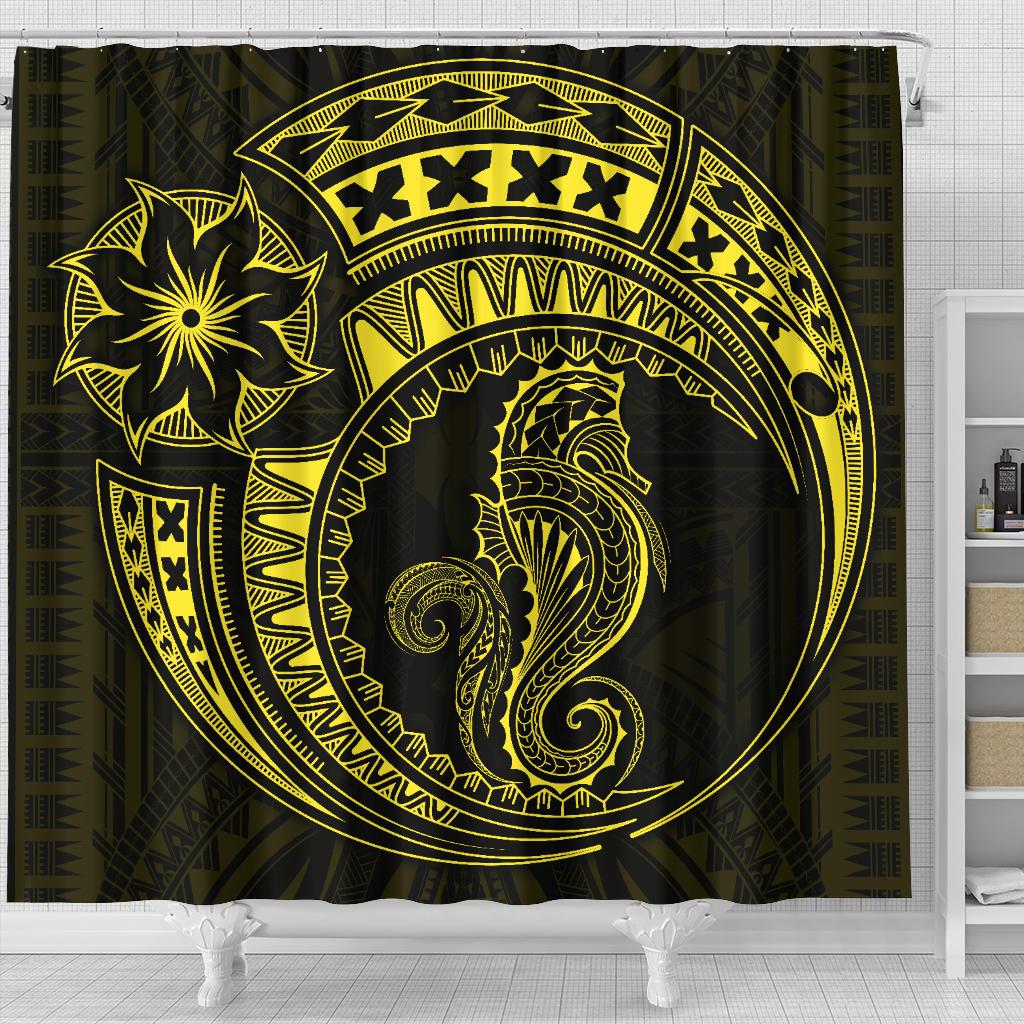 Seahorse Polynesian Shower Curtain - Polynesian Tattoo Yellow - Polynesian Pride