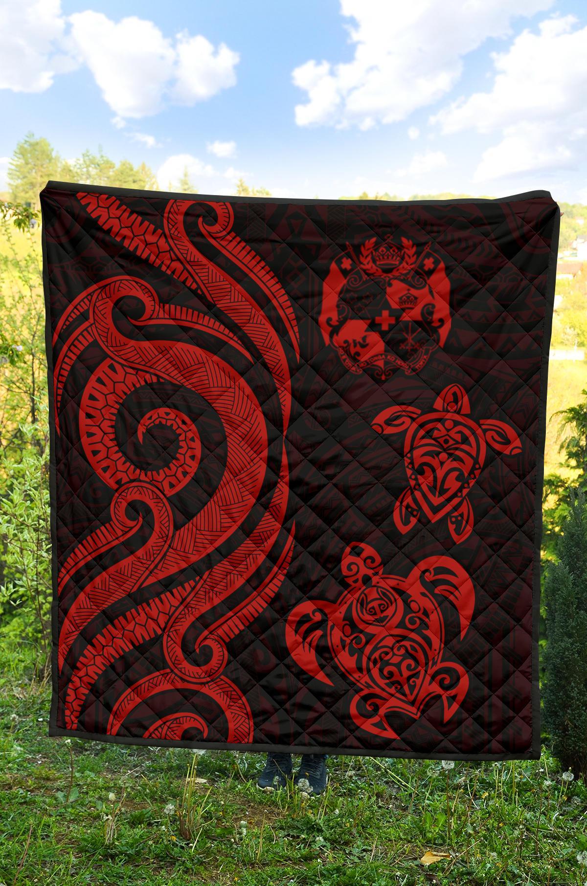 Tonga Polynesian Premium Quilt - Red Tentacle Turtle - Polynesian Pride