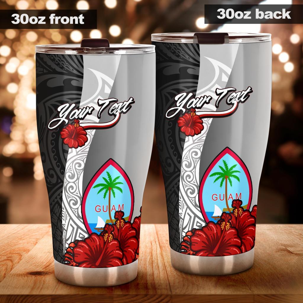 Guam Polynesian Custom Personalised Tumbler - Coat Of Arm With Hibiscus White One Style 30oz X-Large White - Polynesian Pride