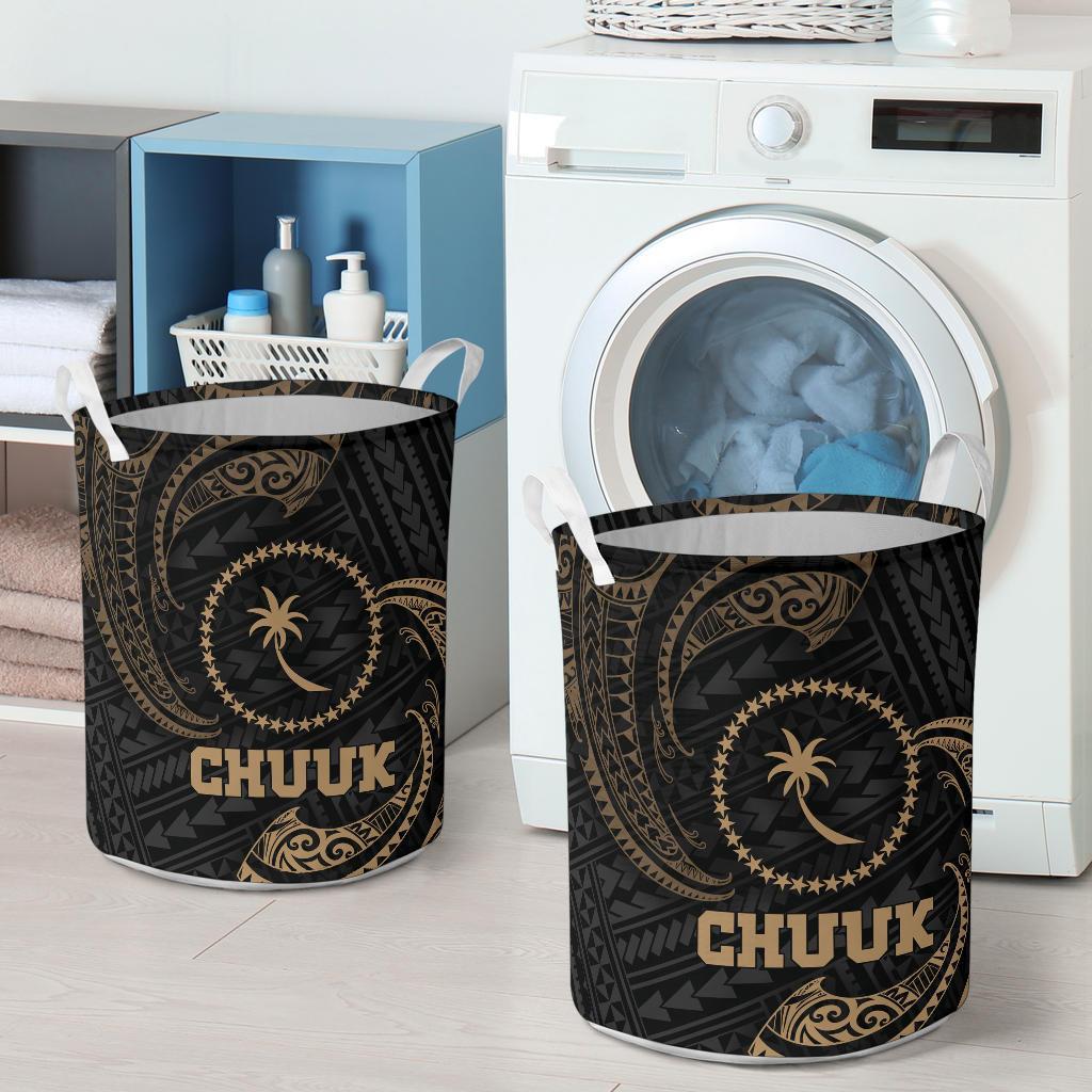 Chuuk Micronesia Laundry Basket - Gold Tribal Wave - Polynesian Pride