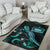 Samoa Polynesian Area Rugs - Turtle With Blooming Hibiscus Turquoise - Polynesian Pride