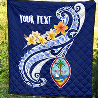 Guam Personalised Premium Quilt - Guam Seal Polynesian Patterns Plumeria (Blue) - Polynesian Pride