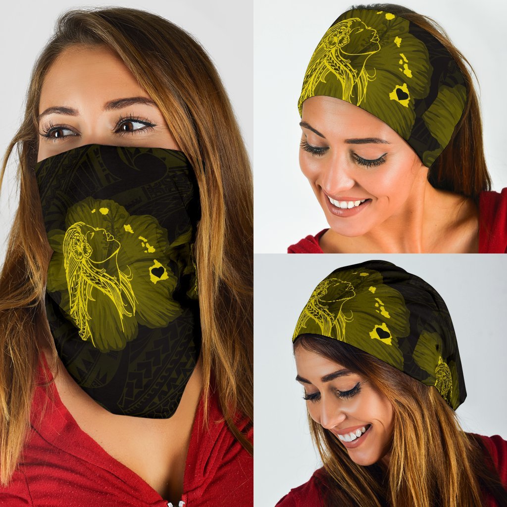 Hawaii Hula Girl Map Hibiscus Polynesian Bandana 3 - Pack - Unique Style Yellow - Polynesian Pride