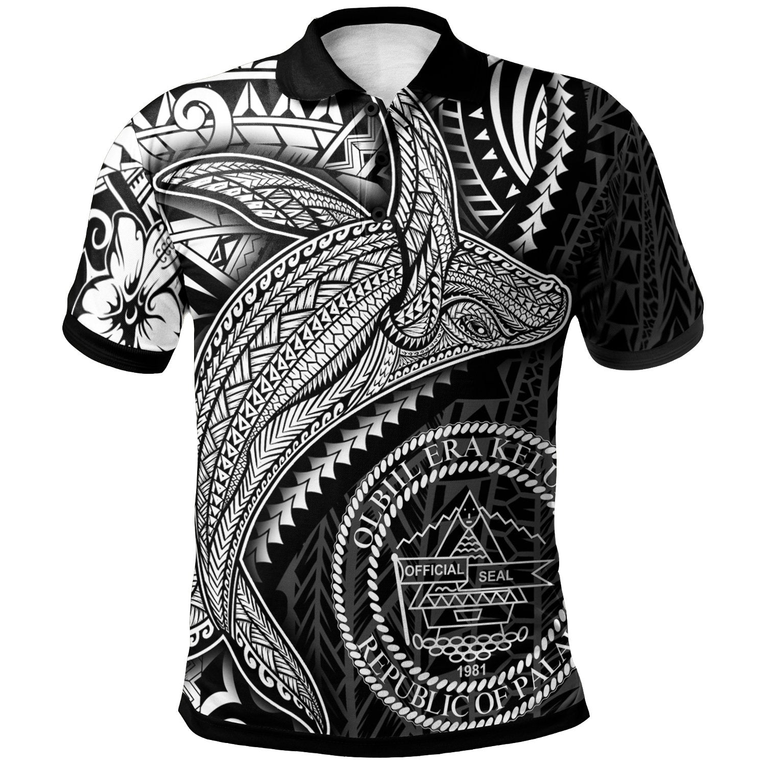 Palau Polo Shirt Humpback Whale and Coat of Arms White Unisex White - Polynesian Pride