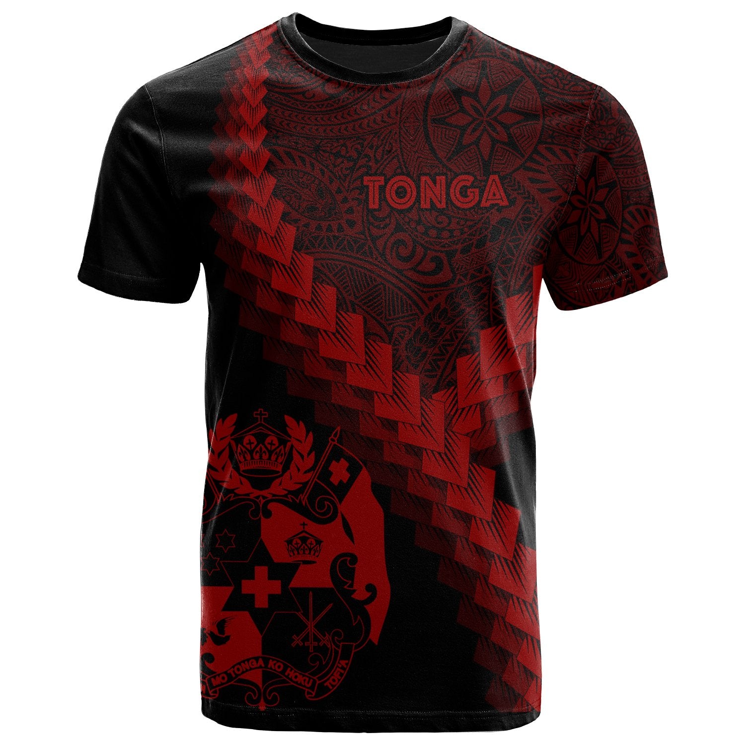 Tonga T Shirt Tonga Coat of Arms With Polynesian Tattoo Red Unisex Red - Polynesian Pride