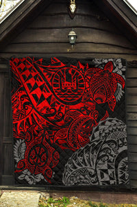Tahiti Polynesian Premium Quilt - Red Turtle Hibiscus Flowing - Polynesian Pride