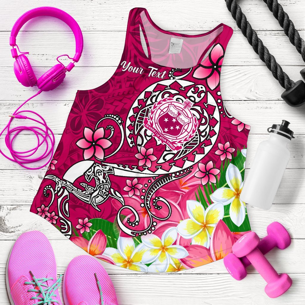 Samoa Custom Personalised Women's Racerback Tank - Turtle Plumeria (Pink) Pink - Polynesian Pride