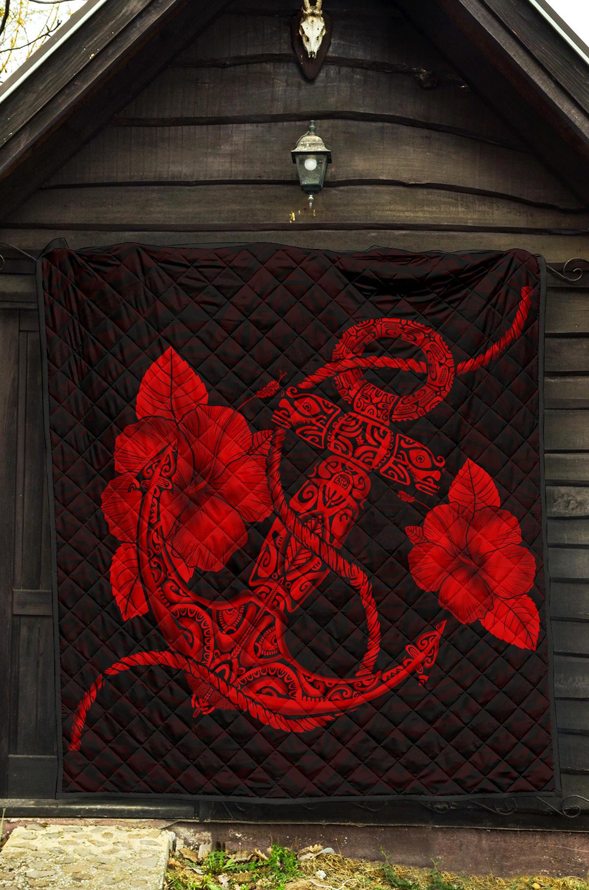 Anchor Red Poly Tribal Premium Quilt - Polynesian Pride