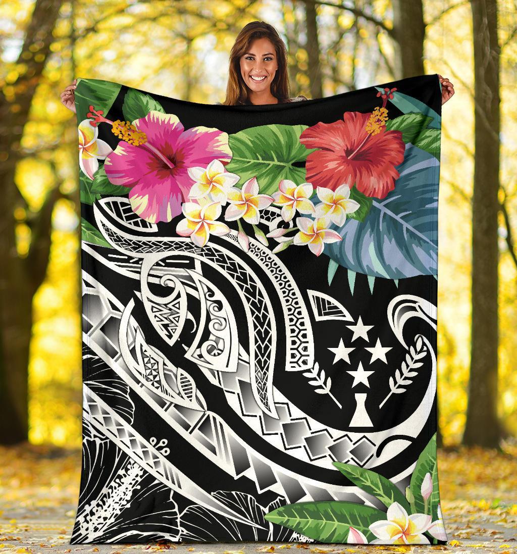 Kosrae Polynesian Premium Blanket - Summer Plumeria (Black) - Polynesian Pride