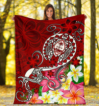 Guam Premium Blanket - Turtle Plumeria (Red) - Polynesian Pride